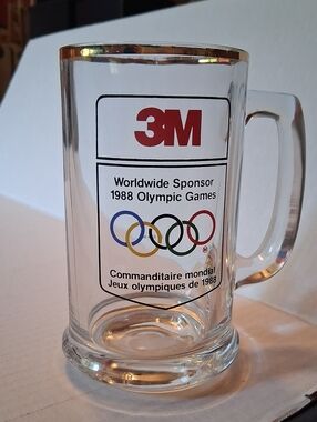 Clear Glass Olympic Commemorative Beer Mug - Gold Trim
